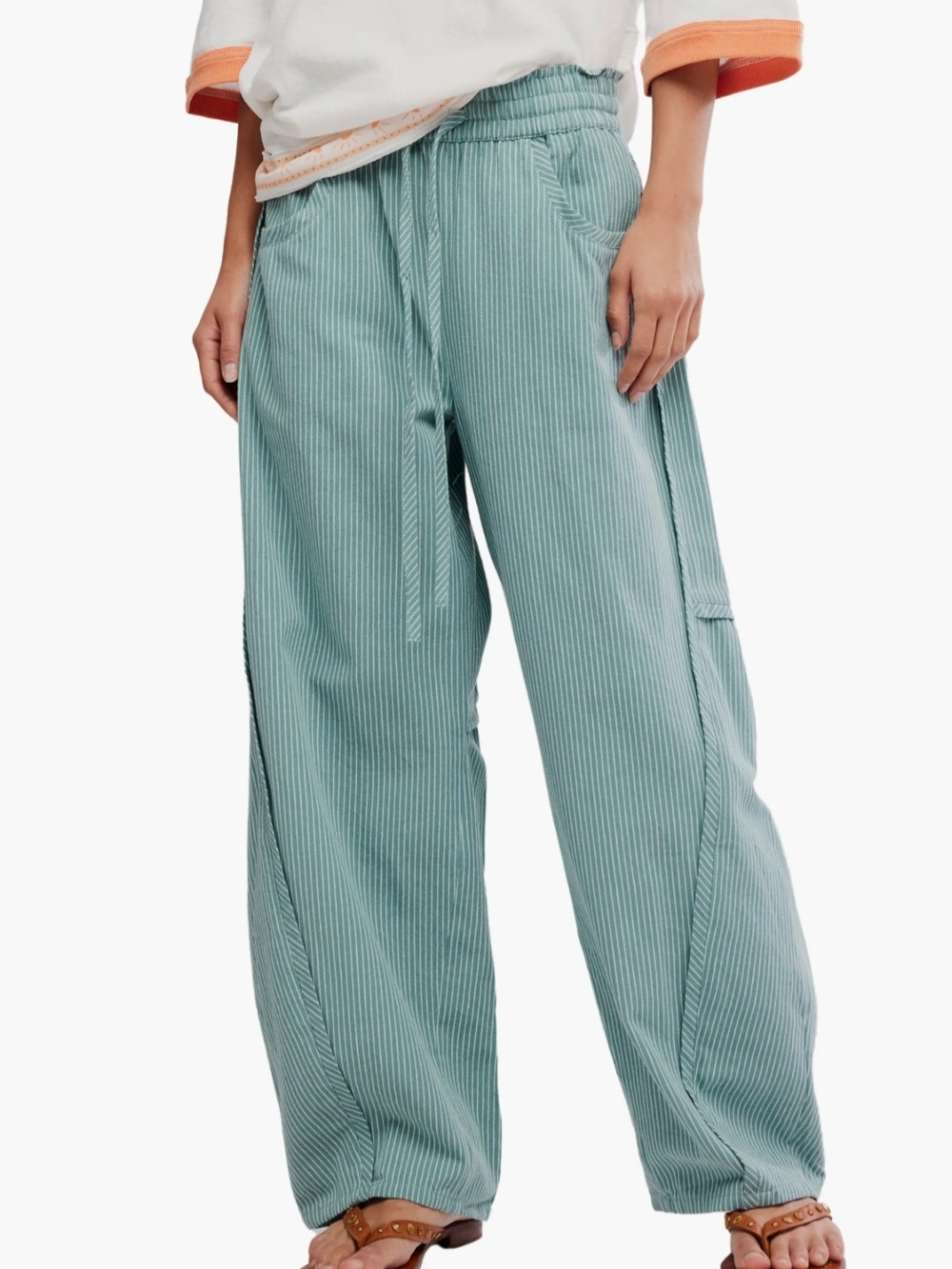 Free People Something Good Pinstripe Cotton Drawstring Pants - Size M